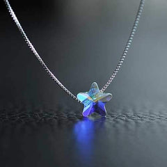 Square Cube S925 Silver Water Drop Star Crystal Necklace
