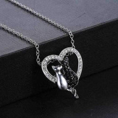 Lovely Couple Cats Heart Crystal Pendant Jewelry Women Necklace Gift