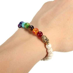 Unisex White Stone Agate Colorful Beads Prayer Elastic Bracelet