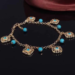 Turquoise Beads Alloy Chain Tassel Crystal Anklets Jewelry