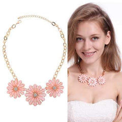 Pink Crystal Flower Pendant Necklace For Women