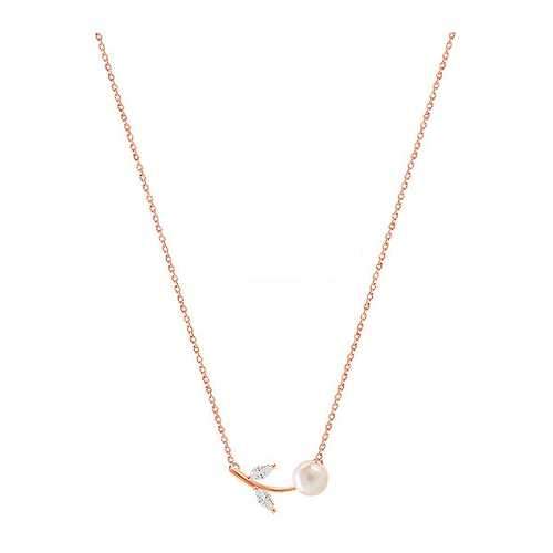 S925 Sterling Silver Rhinestone Artificial Pearl Leaves Short Clavicle Necklace