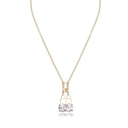 Trendy Balancing Style Pandent Alloy U-shaped Lock Rhinestone Necklace Gift for Women