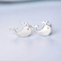 Silver Sweet Little Whale Ear Stud Earrings For Women