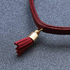 Leather Belt Short Collar Cord Tassel Collar Necklaces