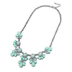 Cyan Stylish Collar Necklace Resin Drop Shape Flower Crystal Fresh Summer Item