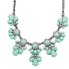 Cyan Stylish Collar Necklace Resin Drop Shape Flower Crystal Fresh Summer Item