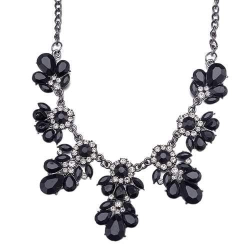 Trendy Elegant Black Collar Necklace Resin Flower Crystal Stylish Women Jewelry