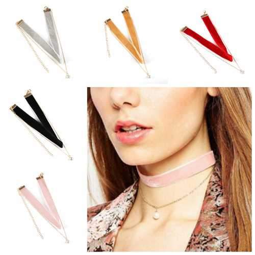 Trendy Multicolor Velvet Artificial Pearl Choker Women Necklaces