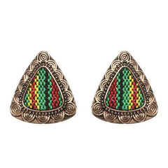 Retro Ethnic Colorful Cloth Triangle Alloy Ear Stud Women Earrings