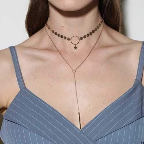 Trendy Sequin Tassel Stars Clavicle Necklace Women Choker