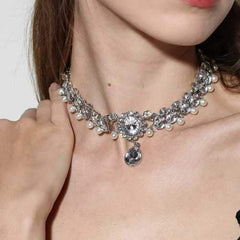 Trendy Crystal Drop Artificial Pearl Choker Women Necklace