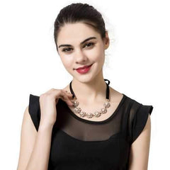 Pearl Rhinestone Flower Pendant Black Lace Long Necklace Elegant for Women Clothing Accessories