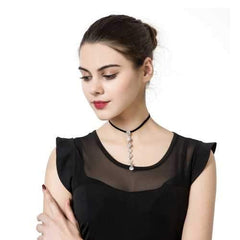 Shiny Eight Rhinestones Long Pendant Punk Black Choker Leather Clavicle Elegant Necklace for Women