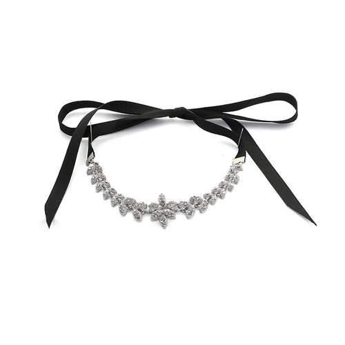Elegant Shiny Rhinestone Leaves Pendant Adjustable Lace Long Necklace Jewelry for Women