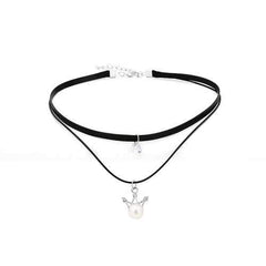 Women's Punk Necklace Two Layers Crown Shape Pearl Pendant Sparkling Rhinestone Black Choker