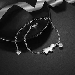 Dog Tag Shaped Foot Chain Silver Plated Rhinestone Anklet Jewelry