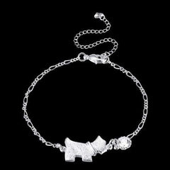 Dog Tag Shaped Foot Chain Silver Plated Rhinestone Anklet Jewelry