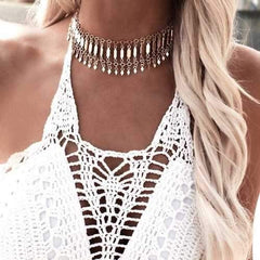 Women's Punk Metal Chain Geometric Copper Sequins Tassel Necklace