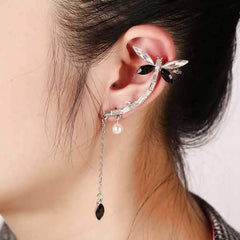 Dragonfly Crystal Rhinestone Ear Cuff Tassel Ear Stud Women Jewelry
