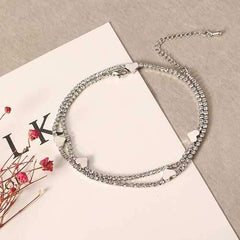 Heart Platinum Plated Double Layer Anklet Adjustable Claw Chain for Women