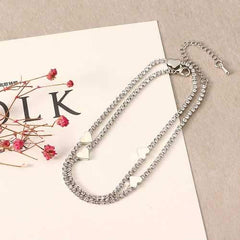 Heart Platinum Plated Double Layer Anklet Adjustable Claw Chain for Women