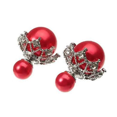 Sweet Gothic Hollow Base Double Pearl Ball Earrings Women Accessories