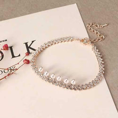 Gold Plated Artificial Pearl Cup Chain Shiny Adjustable Anklet Women Jewelry