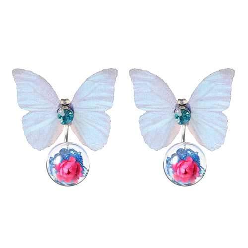 Trendy Crystal Glass Ball Flower Butterfly Fabric Earrings for Women