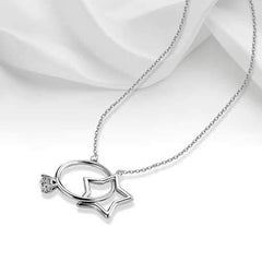 Platinum Plated Sweet Wedding Ring and Five-pointed Star Interlinked Pendant Necklace for Women