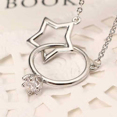 Platinum Plated Sweet Wedding Ring and Five-pointed Star Interlinked Pendant Necklace for Women