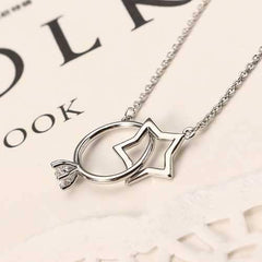 Platinum Plated Sweet Wedding Ring and Five-pointed Star Interlinked Pendant Necklace for Women