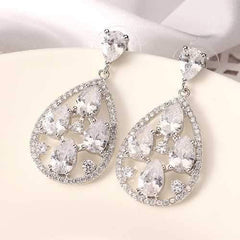 Luxury Elegant Earrings 24K Gold Platinum Plated Shiny Gemstone Inlay Water Drop Pendant Ear Stud