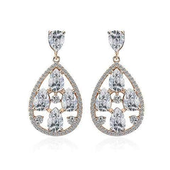 Luxury Elegant Earrings 24K Gold Platinum Plated Shiny Gemstone Inlay Water Drop Pendant Ear Stud