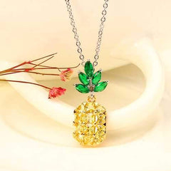 Fashion Shiny Yellow and Pink Zircon Pineapple Pendant Cute Necklace Jewelry for Women