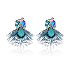 Bohemian Ethnic Style Feather Earrings 14K Gold Plated Bird Charm Gemstone Eardrop Gift for Women