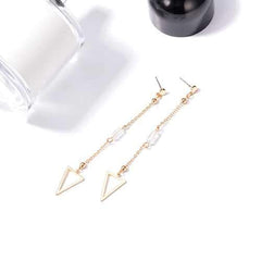 18K Gold Plated Elegant Rhinestone Hollow Triangle Pendant Piercing Earrings Best Gift for Women