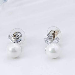 Elegant Women Piercing Earrings Artificial Pearl Shiny Zircon Cross Flower Pendant Ear Stud Gift