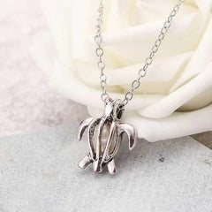 Retro Pearl Necklace Fashion Silver Color Hollow Openable Turtle Can Open Pendant Women Jewelry