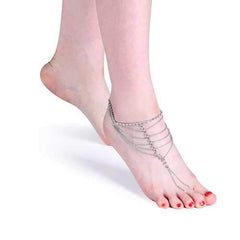 Luxury Silver Plated Anklet Barefoot Tassel Rhinestone Ankle