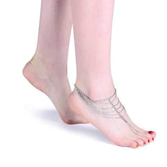 Luxury Silver Plated Anklet Barefoot Tassel Rhinestone Ankle