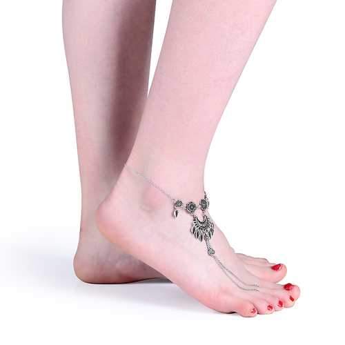 Women's Vintage Silver Color Moon Barefoot Anklet