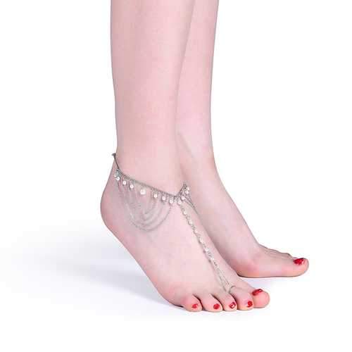 Elegant Pearl Tassel Barefoot Simple Silver Anklet