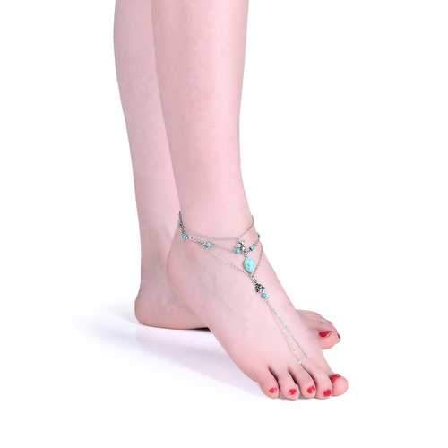 Women's Retro Multilayer Turquoise Barefoot Anklet