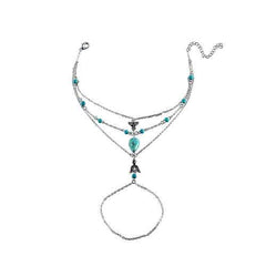 Women's Retro Multilayer Turquoise Barefoot Anklet