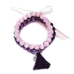 Sweet Amethyst Crystal Opal Beads Heart Tassels Elegant Two-layer Bracelet Women Jewelry