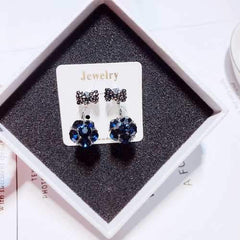 Sweet 925 Sterling Silver Rhinestone Bowknot Ball Earrings