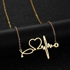 Heartbeat Electrocardiogram Heart Pendant Chain Necklace