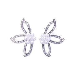 Sweet Crystal Flower Pearl Earring Party Jewelry for Women