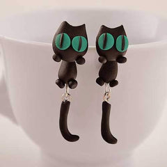 Cute Animal Black Cat Stud Little Kitty Soft Clay Earrings